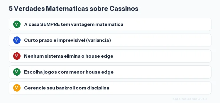 5 verdades matematicas sobre cassinos: a casa sempre tem vantagem, curto prazo imprevisivel, sem sistema infalivel